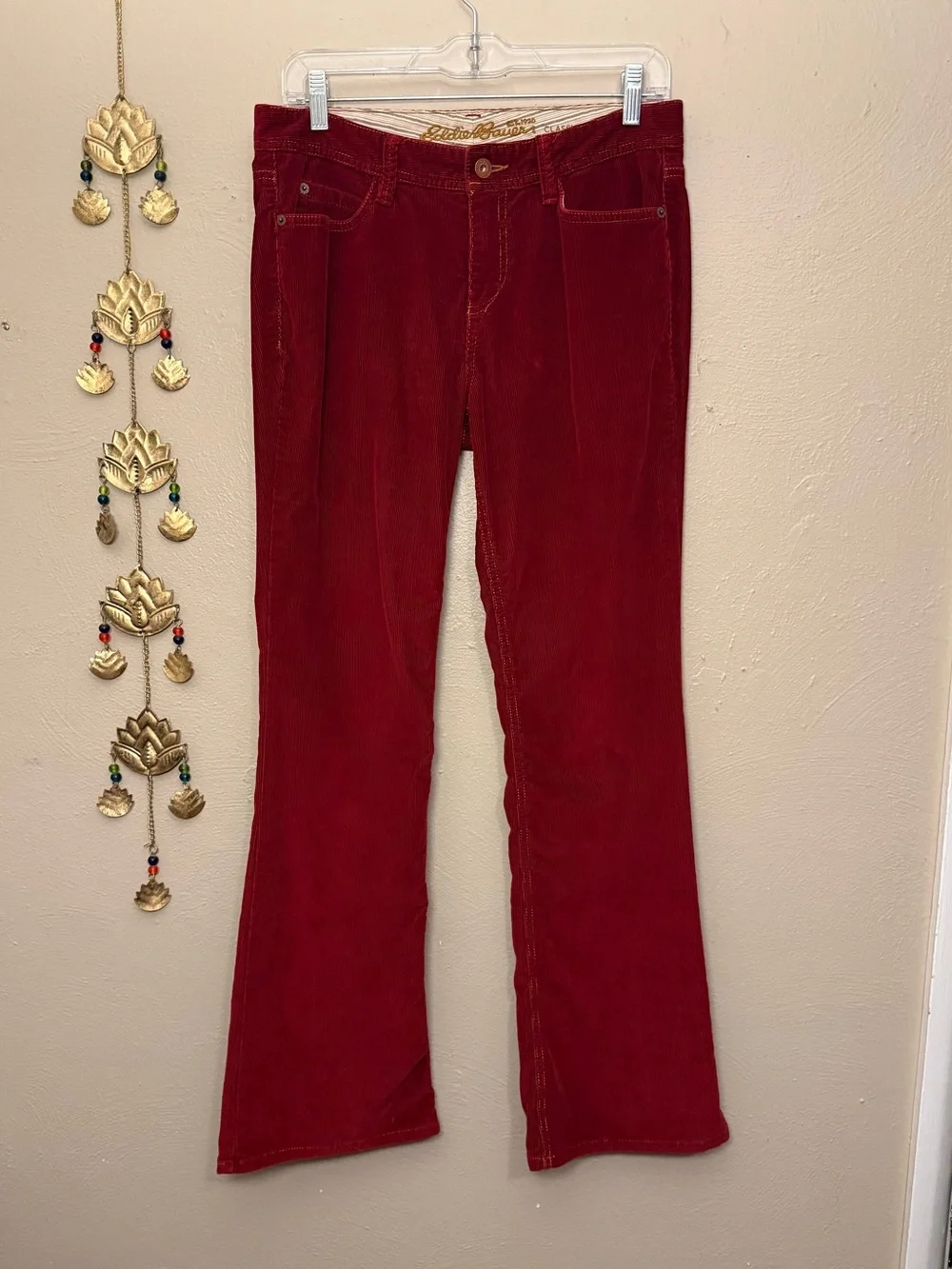 Eddie Bauer Vintage Classic Deep Red Corduroy Flare Mid Rise Pants Size 4